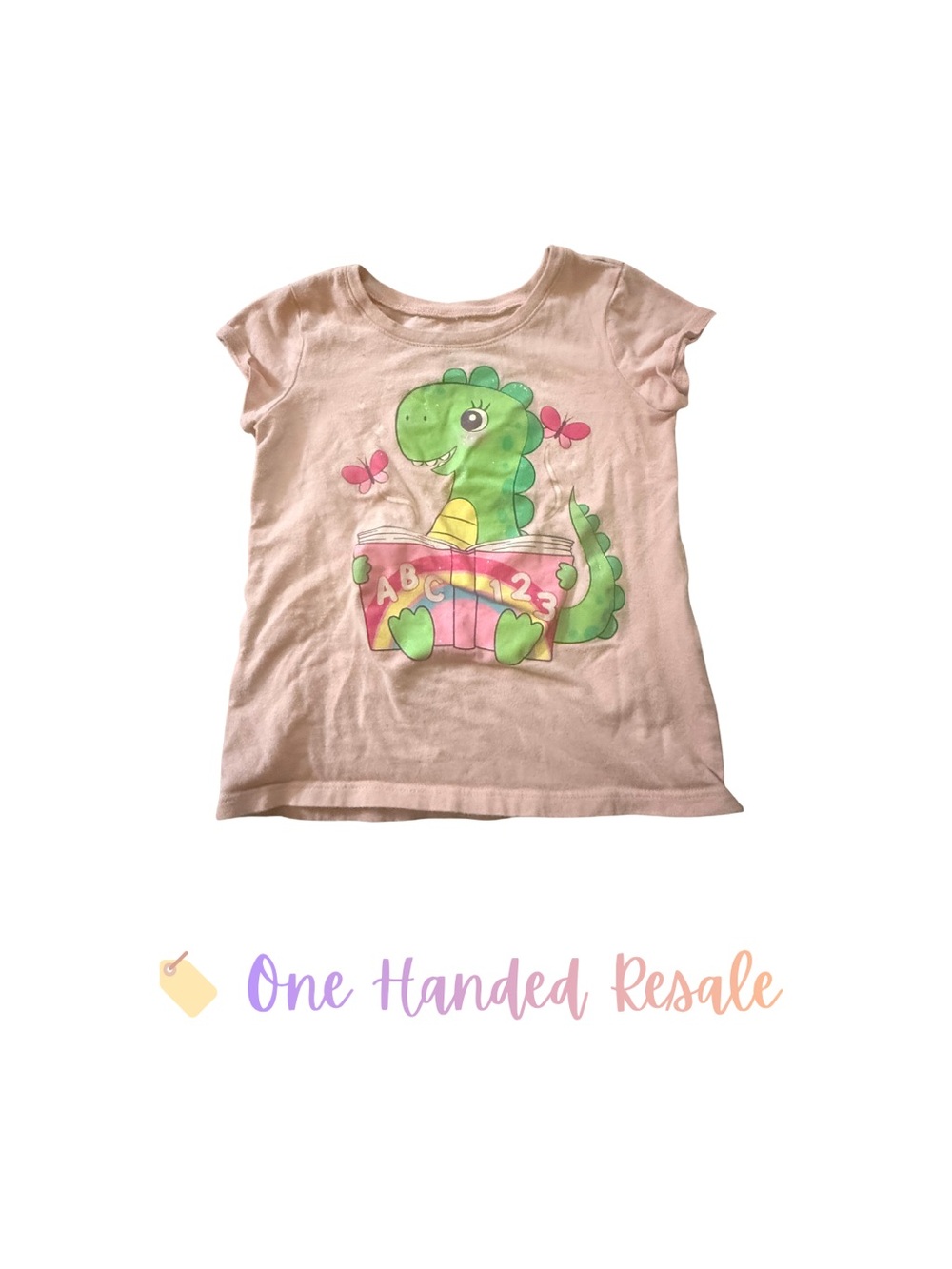 🦖 The Children's Place Peach Pink Dinosaur Reading Butterflies Graphic Tee 4T